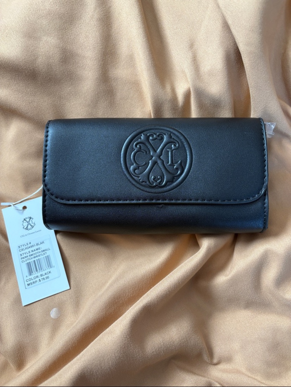 Embossed Logo Trifold Wallet in Black